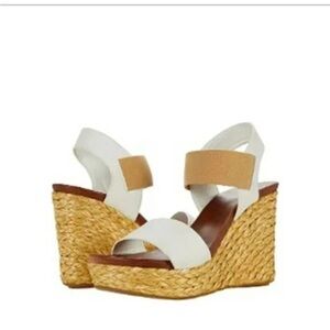 MIA Villa White and Tan Woven Wedges - Size 8.5
